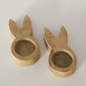 Coppia porta tealight/portauovo coniglio in legno
